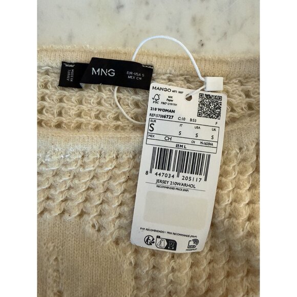 NWT MANGO Open Work Boat Neck Sweater Cream Sz S [jb] - Picture 7 of 10